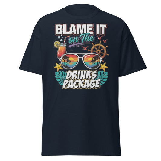 Blame It On The Drinks Package T-Shirt - Funny Vacation Tee - Navy - TeeRipple