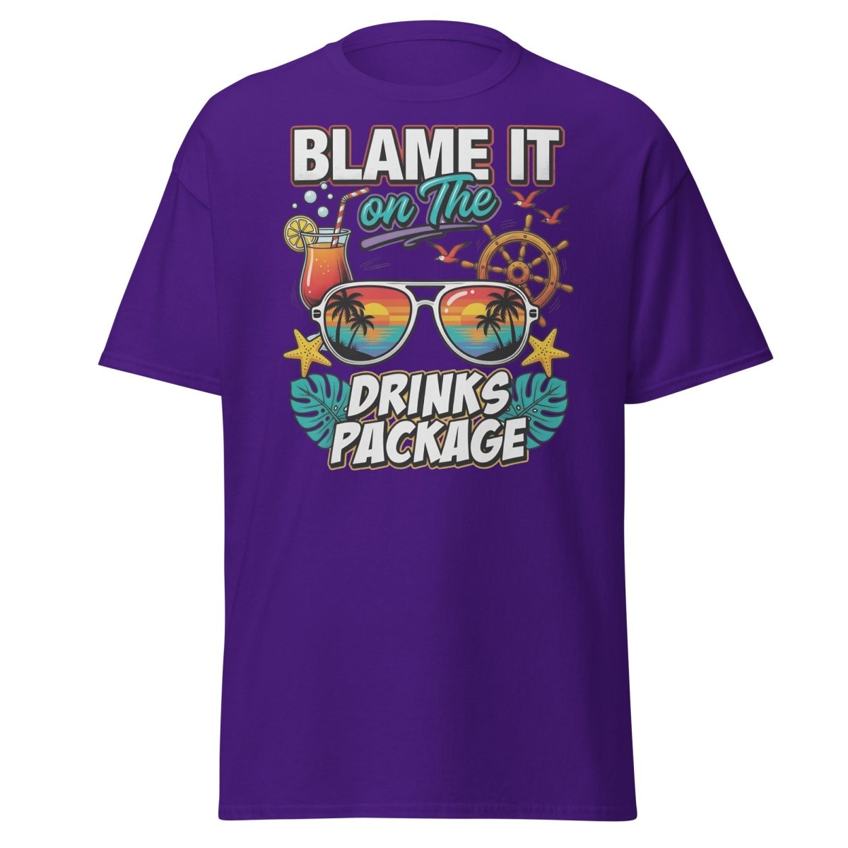 Blame It On The Drinks Package T-Shirt - Funny Vacation Tee - Purple - TeeRipple