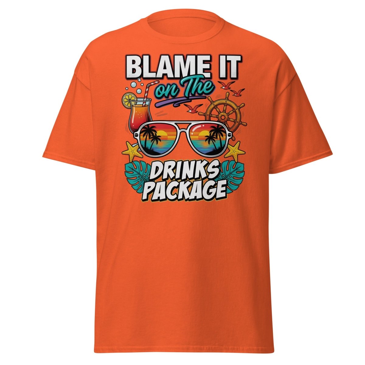 Blame It On The Drinks Package T-Shirt - Funny Vacation Tee - Orange - TeeRipple