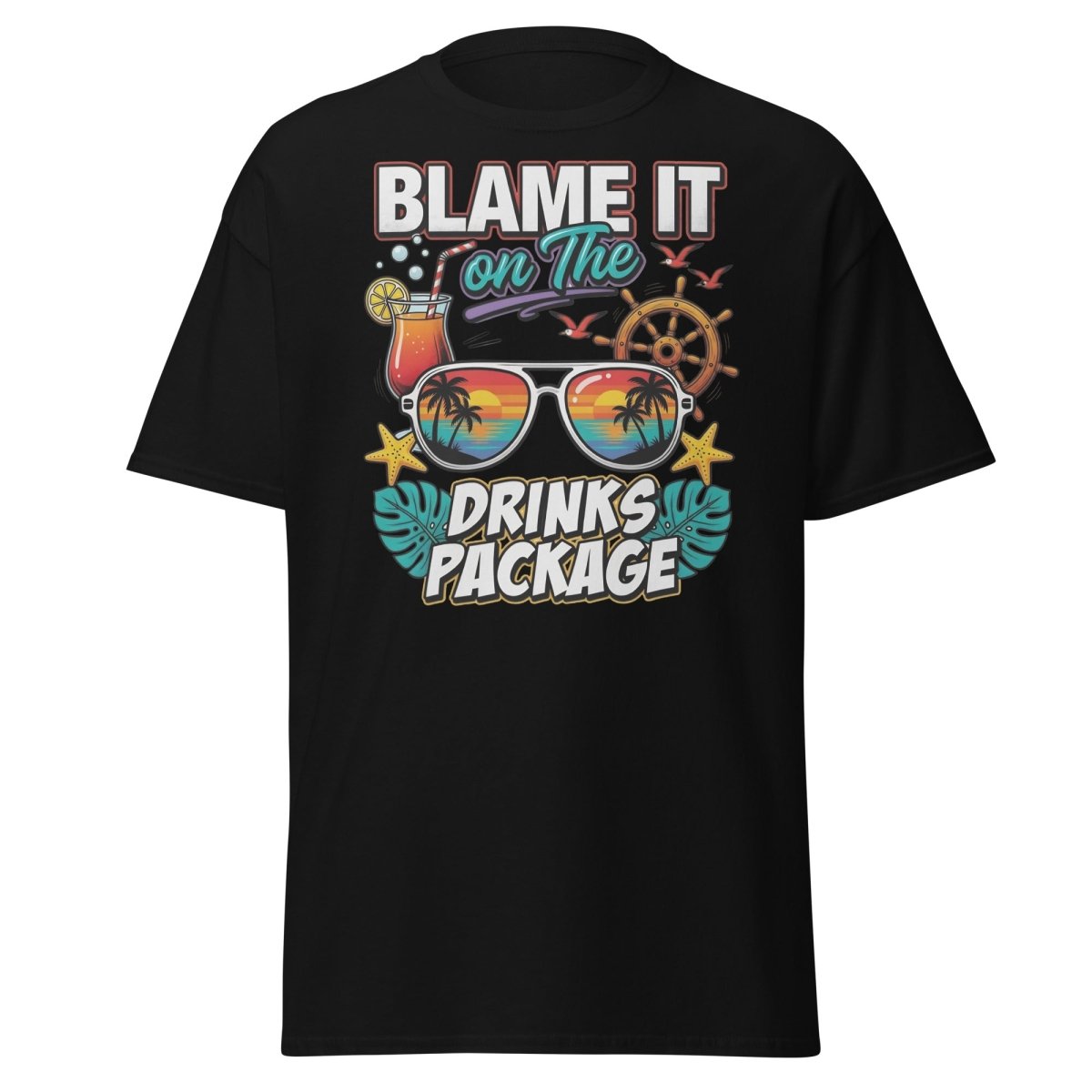 Blame It On The Drinks Package T-Shirt - Funny Vacation Tee - Black - TeeRipple