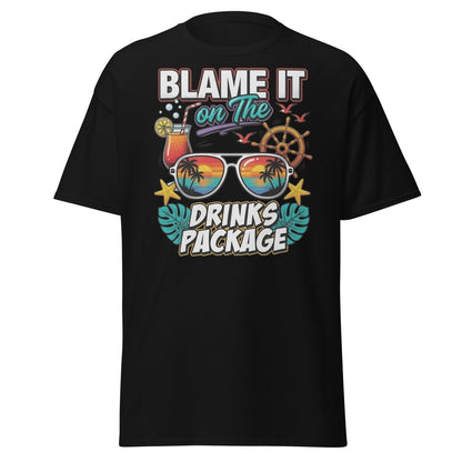 Blame It On The Drinks Package T-Shirt - Funny Vacation Tee - Black - TeeRipple