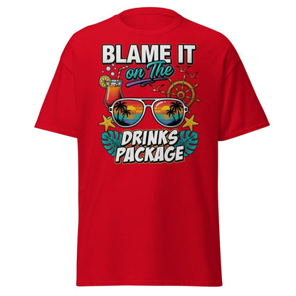 Blame It On The Drinks Package T-Shirt - Funny Vacation Tee - Red - TeeRipple