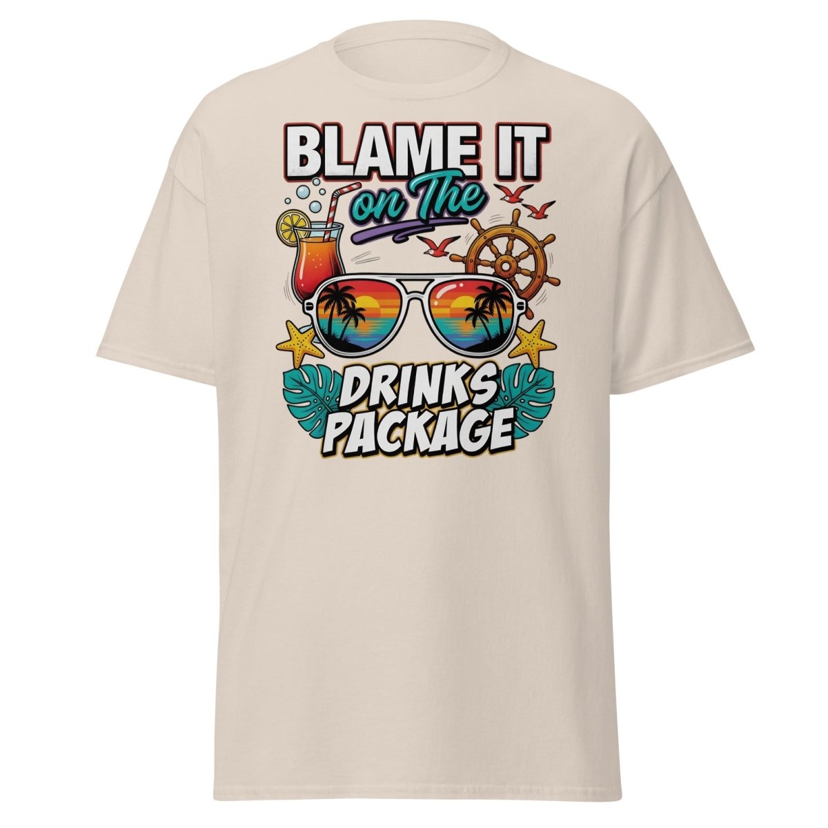 Blame It On The Drinks Package T-Shirt - Funny Vacation Tee - Natural - TeeRipple