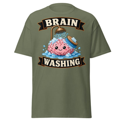 Brain Washing Funny Graphic Tee - Military Green - TeeRipple