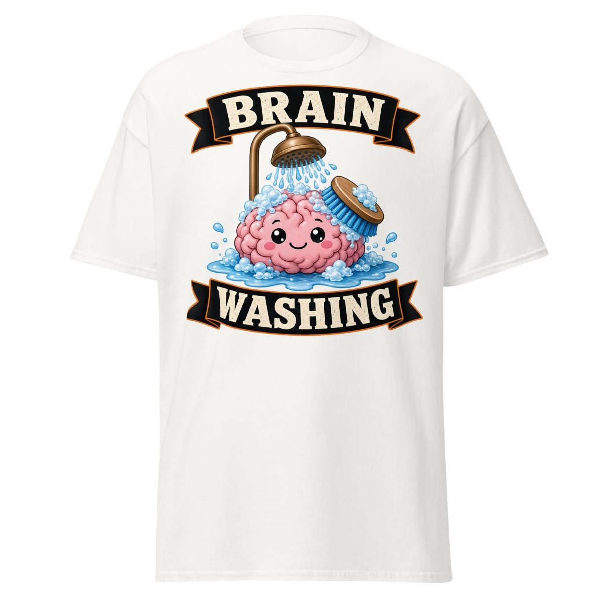 Brain Washing Funny Graphic Tee - White - TeeRipple