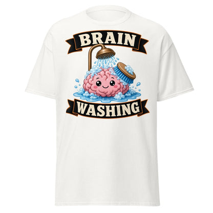 Brain Washing Funny Graphic Tee - White - TeeRipple