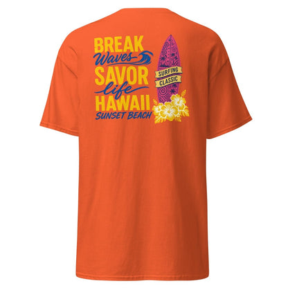 Break Waves Hawaii Surf Graphic T-Shirt - Orange - TeeRipple