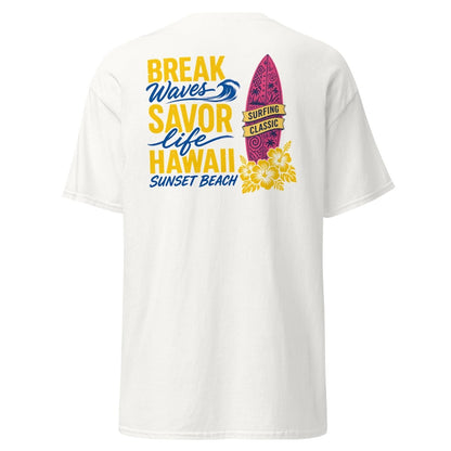 Break Waves Hawaii Surf Graphic T-Shirt - White - TeeRipple