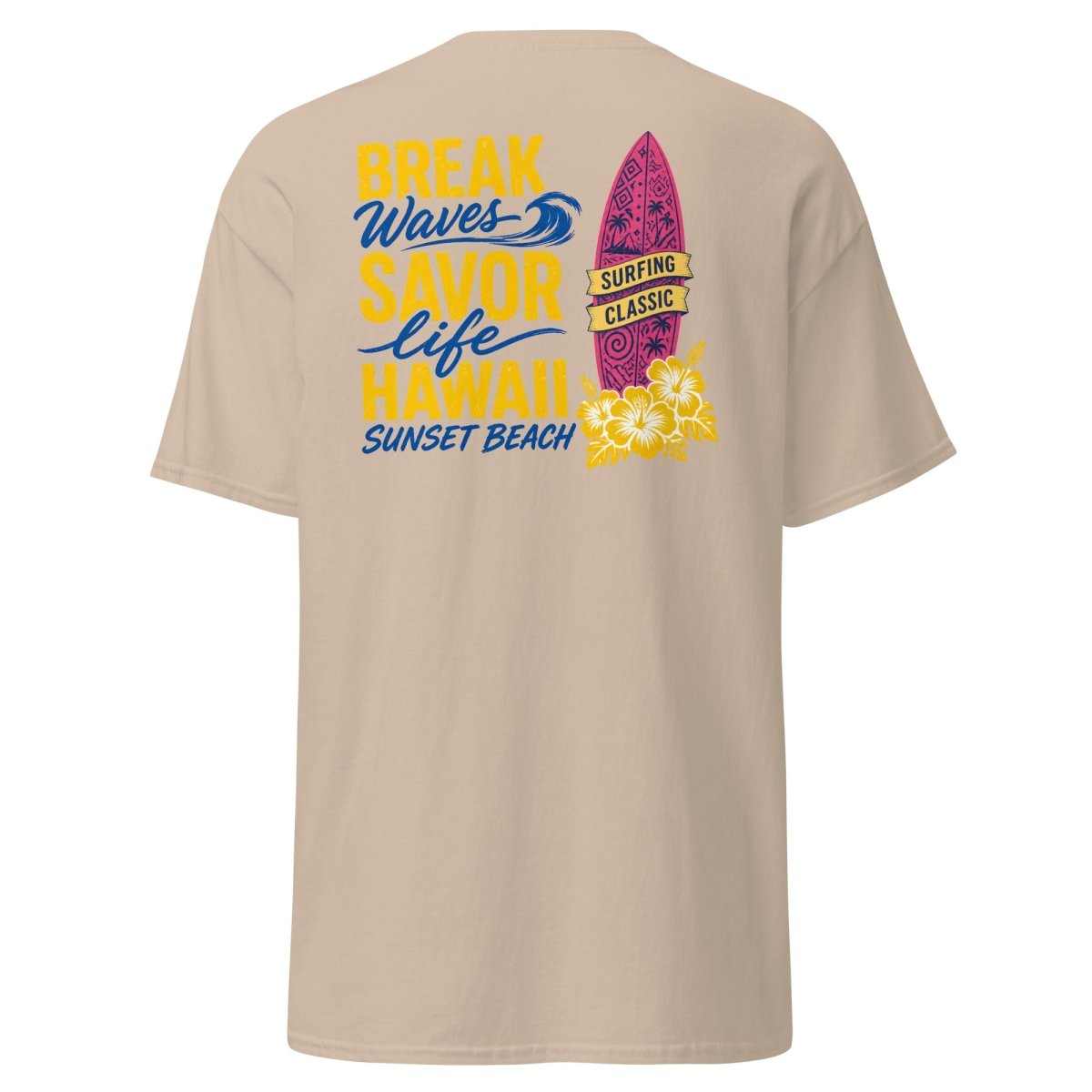 Break Waves Hawaii Surf Graphic T-Shirt - Sand - TeeRipple