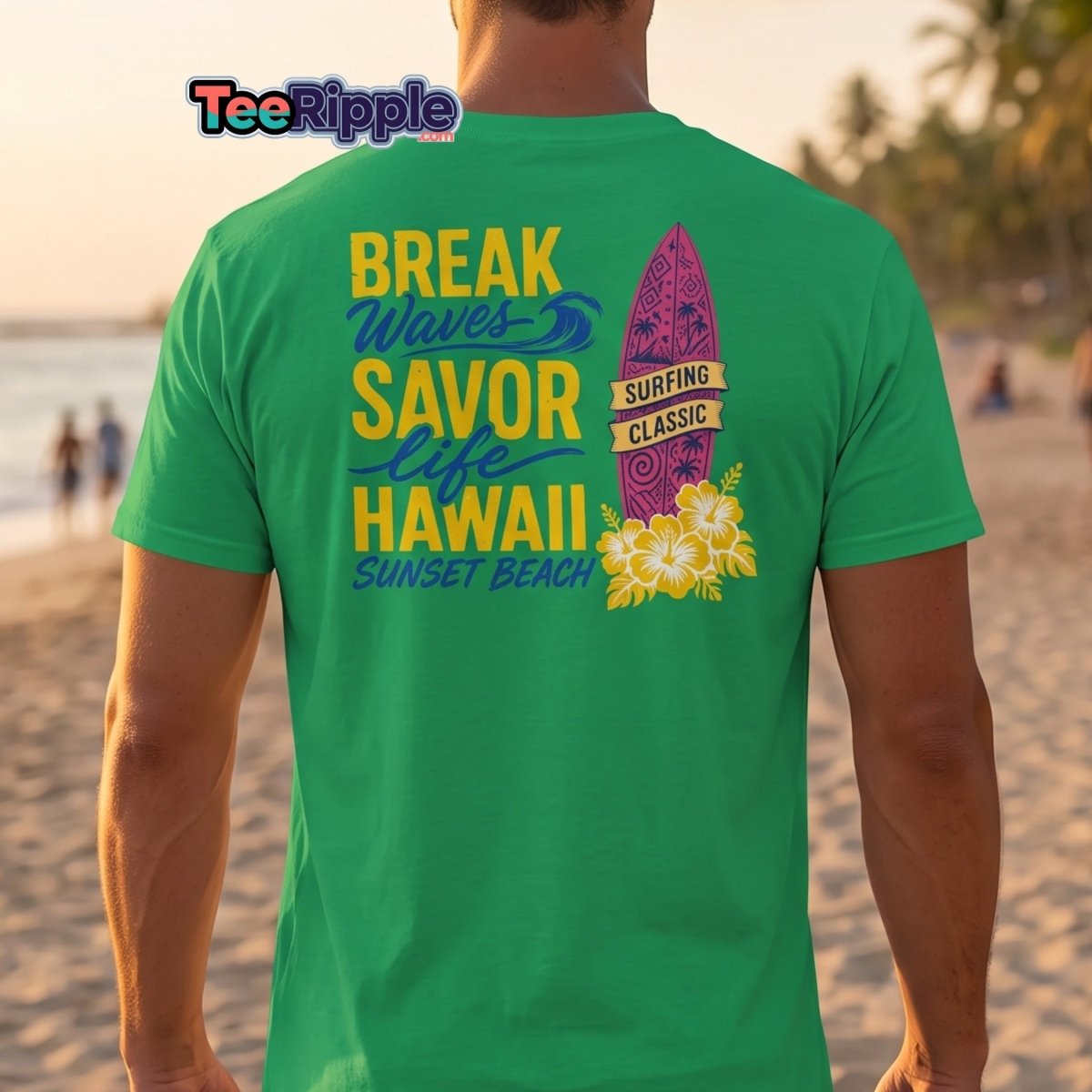 Break Waves Hawaii Surf Graphic T-Shirt - Maroon - TeeRipple
