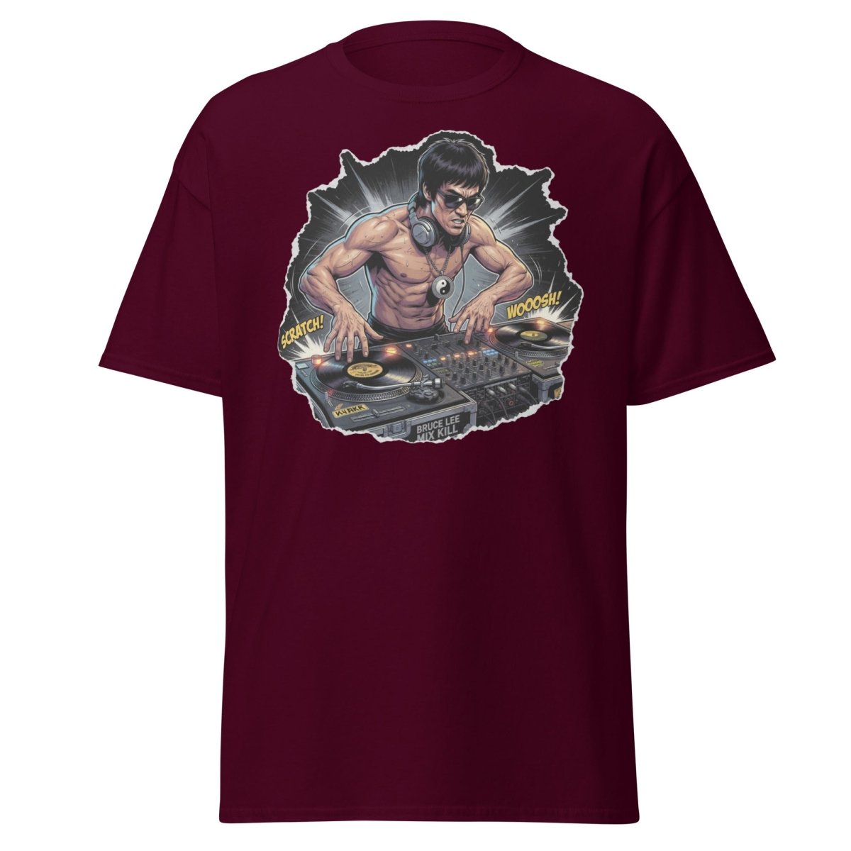 Bruce Lee DJ Mix Kill T-Shirt - Martial Arts DJ Tee - Maroon - TeeRipple
