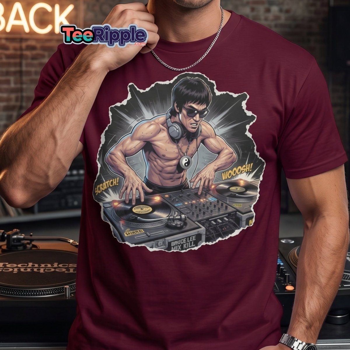 Bruce Lee DJ Mix Kill T-Shirt - Martial Arts DJ Tee - Maroon - TeeRipple