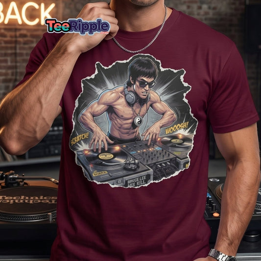 Bruce Lee DJ Mix Kill T-Shirt - Martial Arts DJ Tee - Maroon - TeeRipple