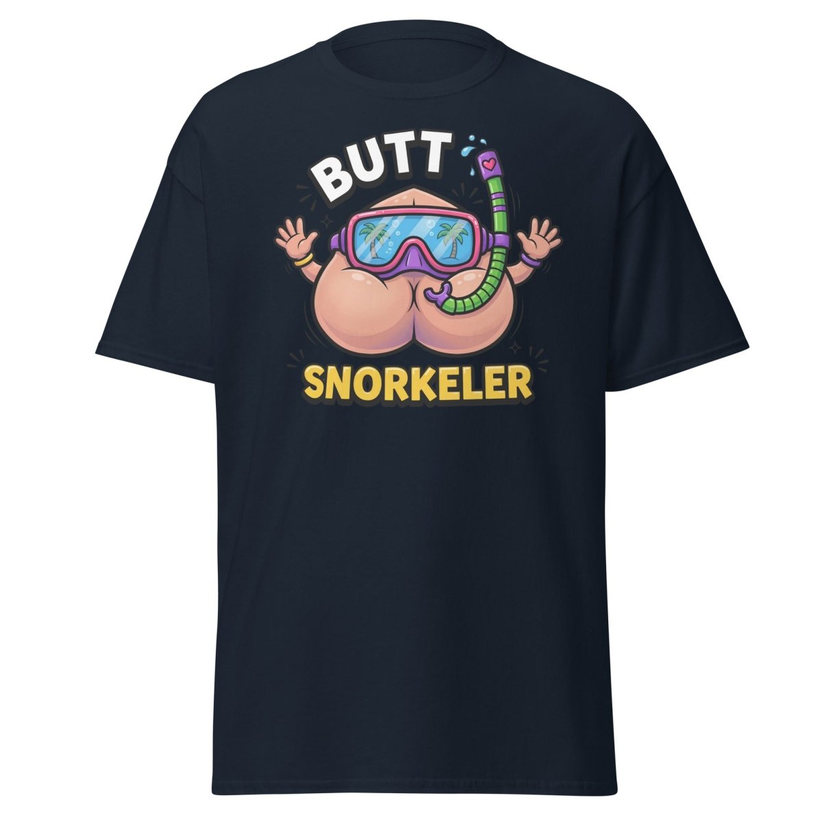 Butt Snorkeler Funny Snorkeling Pun T-Shirt - Navy - TeeRipple
