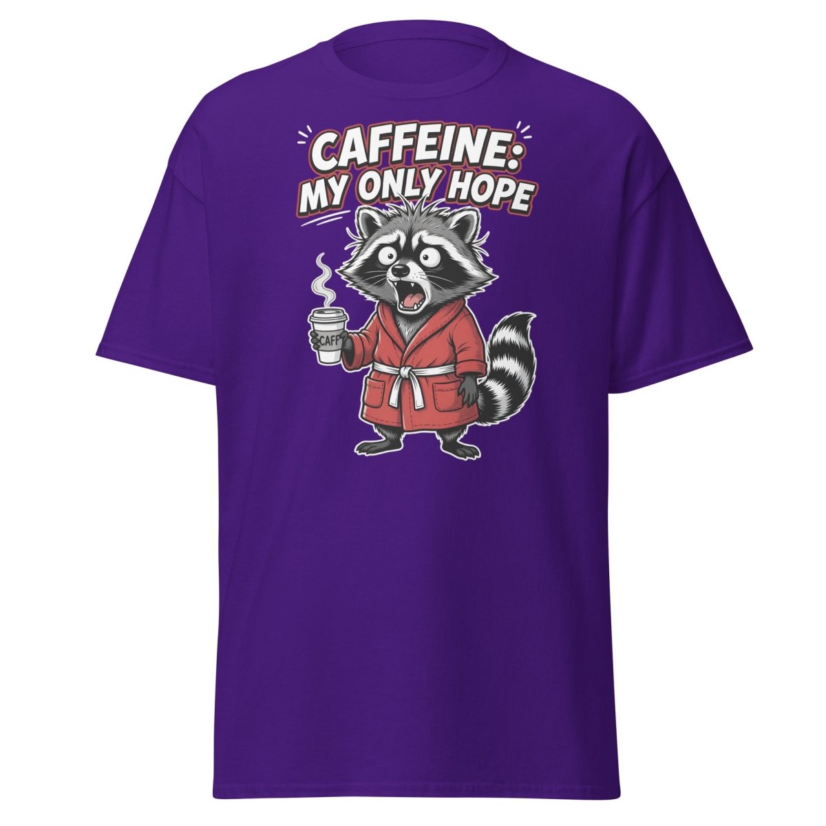 Caffeine My Only Hope Raccoon T-Shirt - Purple - TeeRipple