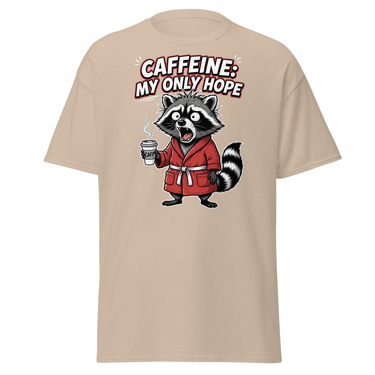 Caffeine My Only Hope Raccoon T-Shirt - Sand - TeeRipple