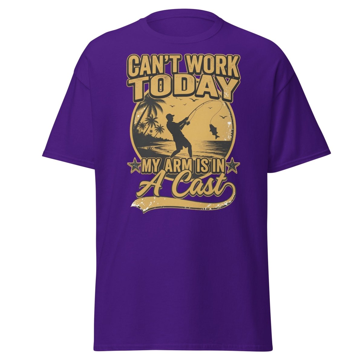 Can't Work Today My Arm Is In A Cast Fishing Tee - Purple - TeeRipple