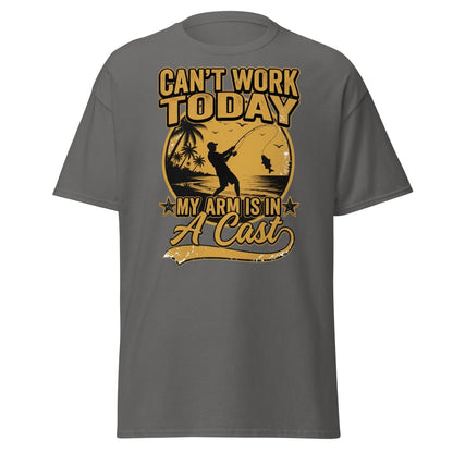 Can't Work Today My Arm Is In A Cast Fishing Tee - Charcoal - TeeRipple