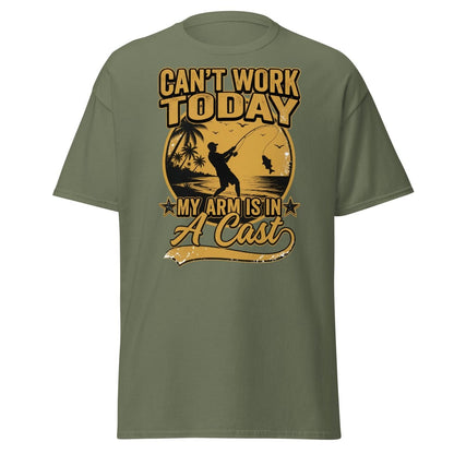 Can't Work Today My Arm Is In A Cast Fishing Tee - Military Green - TeeRipple