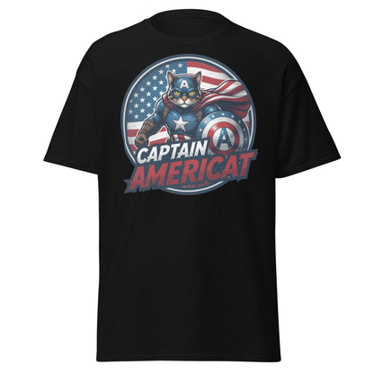 Captain Americat T-Shirt – Funny Superhero Cat Tee - Black - TeeRipple