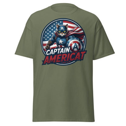 Captain Americat T-Shirt – Funny Superhero Cat Tee - Military Green - TeeRipple