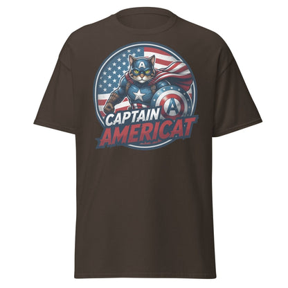 Captain Americat T-Shirt – Funny Superhero Cat Tee - Dark Chocolate - TeeRipple