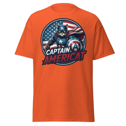Captain Americat T-Shirt – Funny Superhero Cat Tee - Orange - TeeRipple