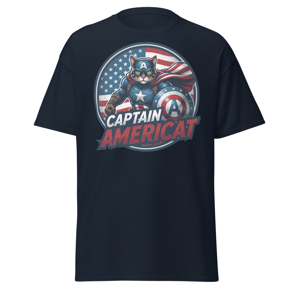 Captain Americat T-Shirt – Funny Superhero Cat Tee - Navy - TeeRipple