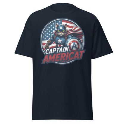 Captain Americat T-Shirt – Funny Superhero Cat Tee - Navy - TeeRipple