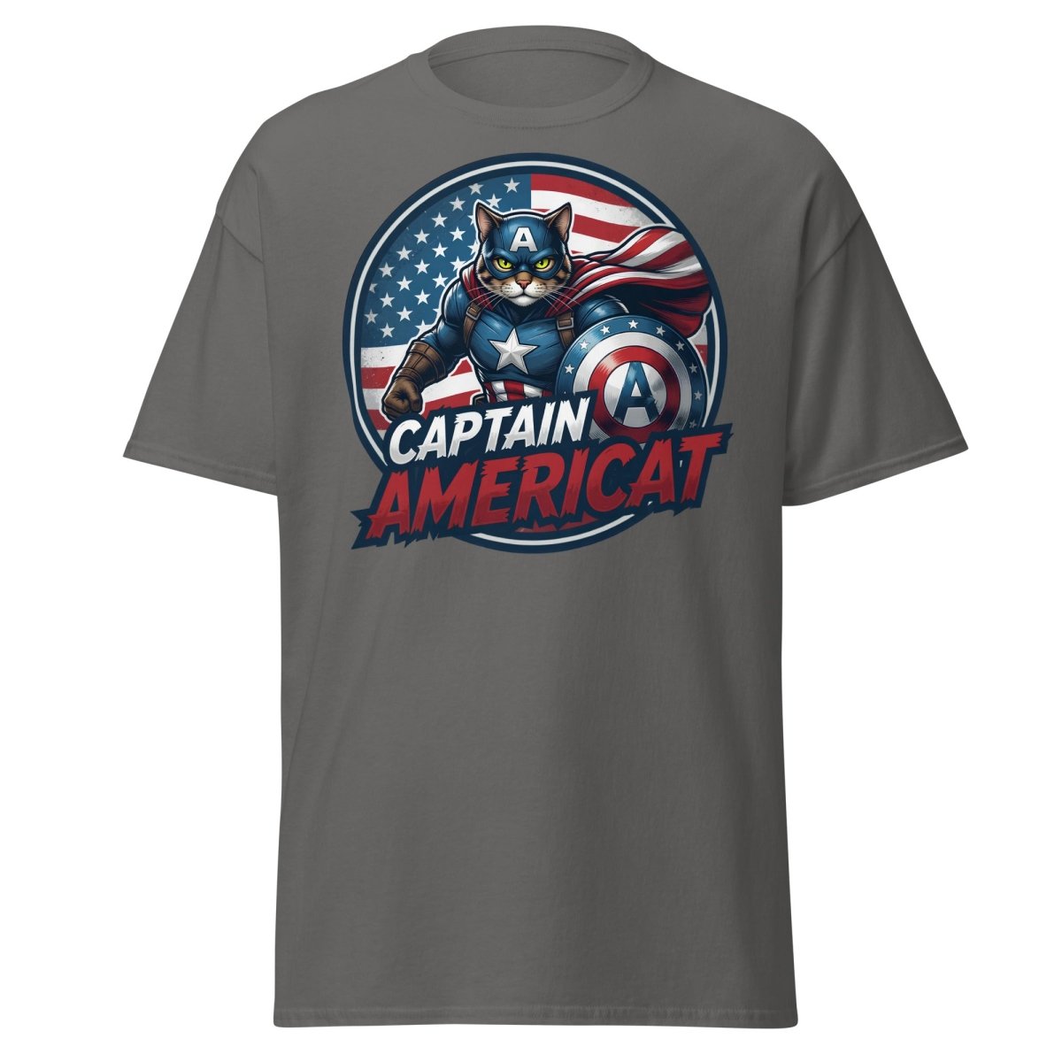 Captain Americat T-Shirt – Funny Superhero Cat Tee - Charcoal - TeeRipple