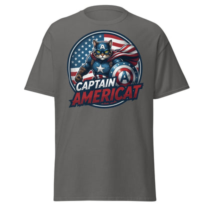 Captain Americat T-Shirt – Funny Superhero Cat Tee - Charcoal - TeeRipple