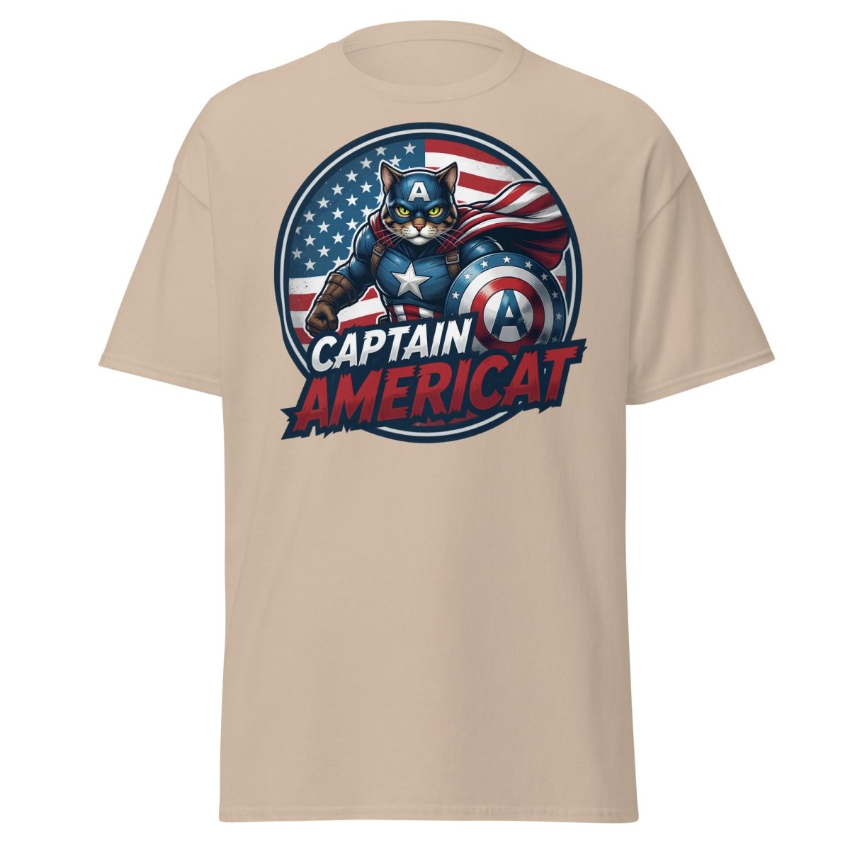 Captain Americat T-Shirt – Funny Superhero Cat Tee - Sand - TeeRipple
