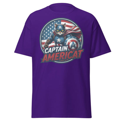 Captain Americat T-Shirt – Funny Superhero Cat Tee - Purple - TeeRipple