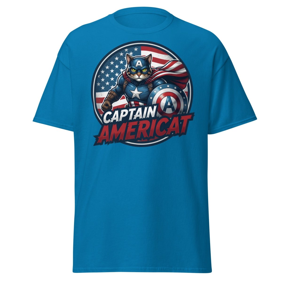 Captain Americat T-Shirt – Funny Superhero Cat Tee - Sapphire - TeeRipple