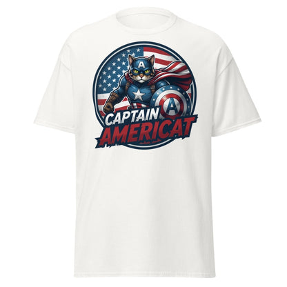 Captain Americat T-Shirt – Funny Superhero Cat Tee - White - TeeRipple