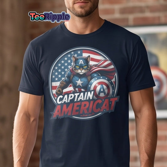 Captain Americat T-Shirt – Funny Superhero Cat Tee - Maroon - TeeRipple