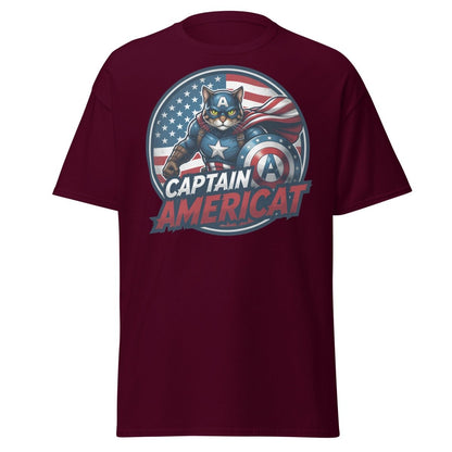 Captain Americat T-Shirt – Funny Superhero Cat Tee - Maroon - TeeRipple