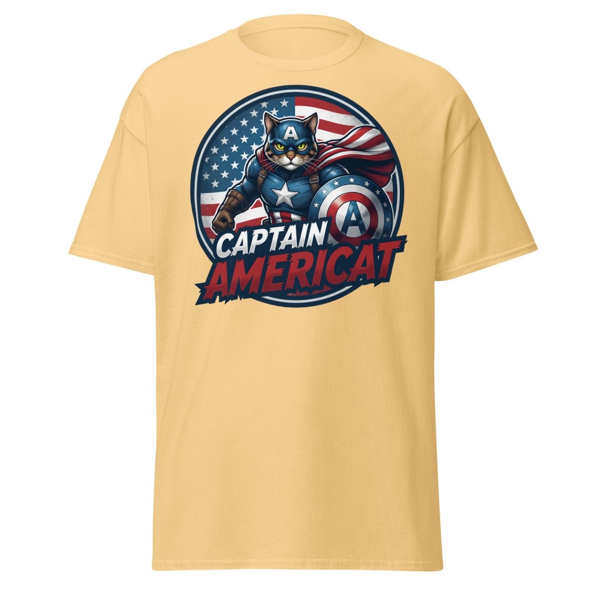 Captain Americat T-Shirt – Funny Superhero Cat Tee - Yellow Haze - TeeRipple