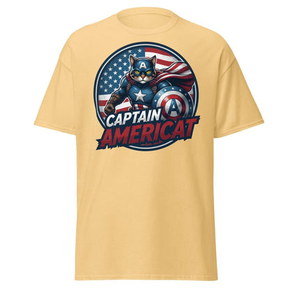 Captain Americat T-Shirt – Funny Superhero Cat Tee - Yellow Haze - TeeRipple