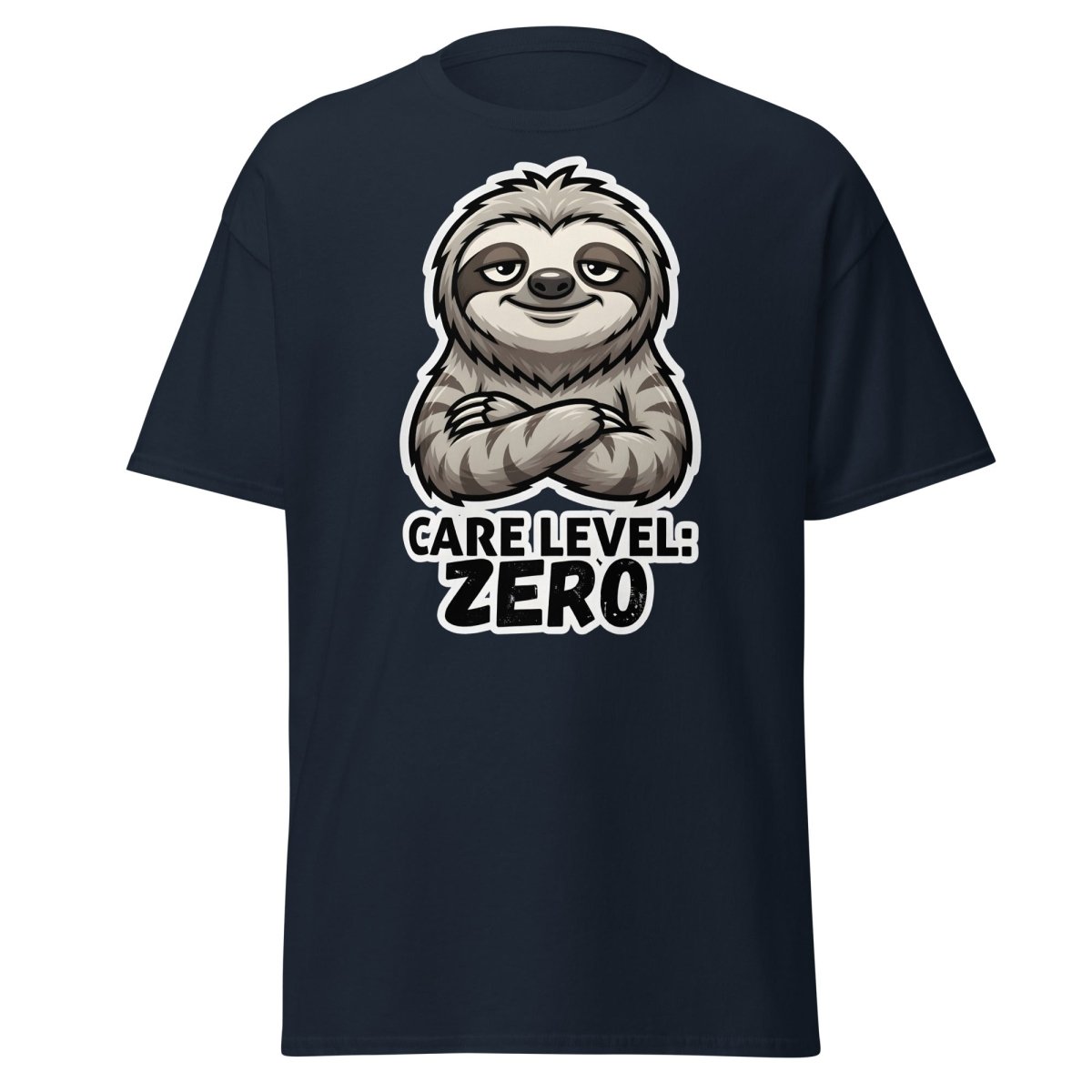 Care Level Zero Sloth – Funny Lazy Cartoon Animal Design - Navy - TeeRipple