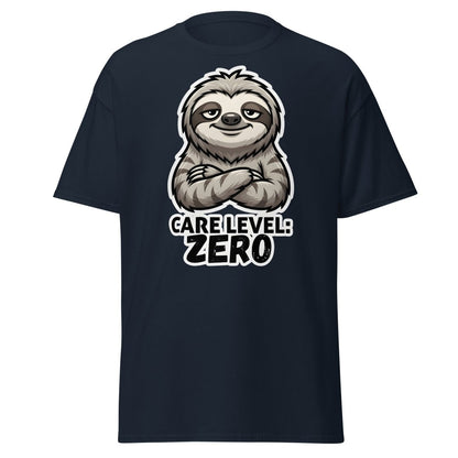 Care Level Zero Sloth – Funny Lazy Cartoon Animal Design - Navy - TeeRipple