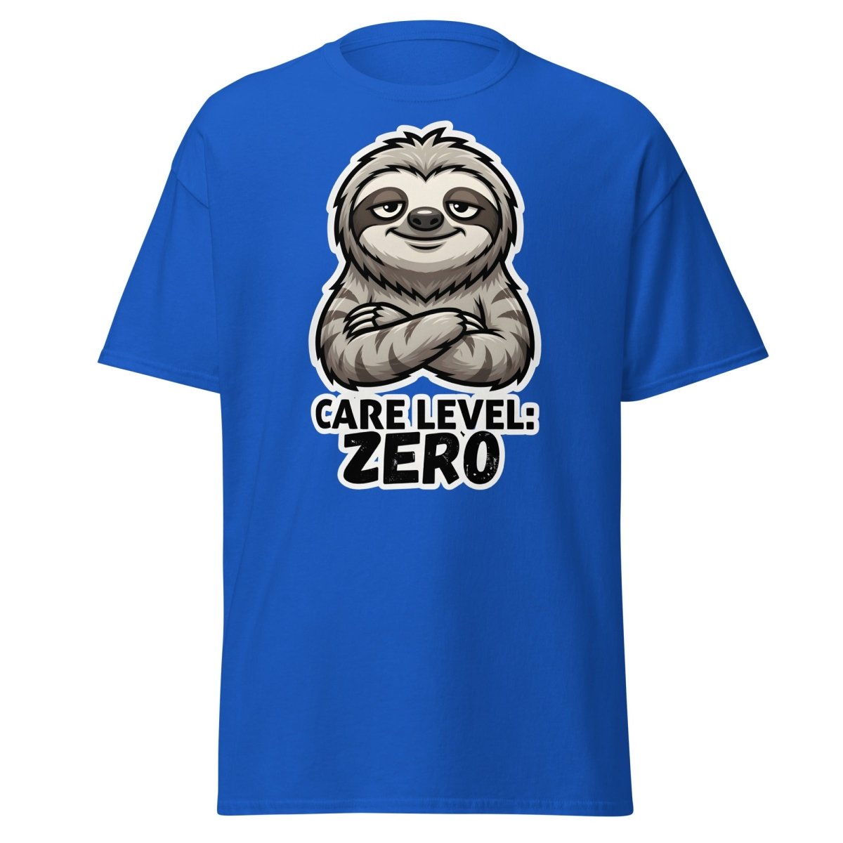 Care Level Zero Sloth – Funny Lazy Cartoon Animal Design - Royal - TeeRipple