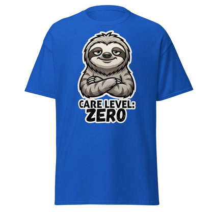 Care Level Zero Sloth – Funny Lazy Cartoon Animal Design - Royal - TeeRipple