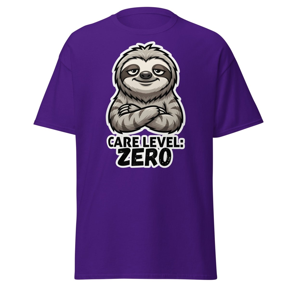 Care Level Zero Sloth – Funny Lazy Cartoon Animal Design - Purple - TeeRipple