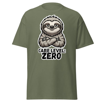Care Level Zero Sloth – Funny Lazy Cartoon Animal Design - Military Green - TeeRipple