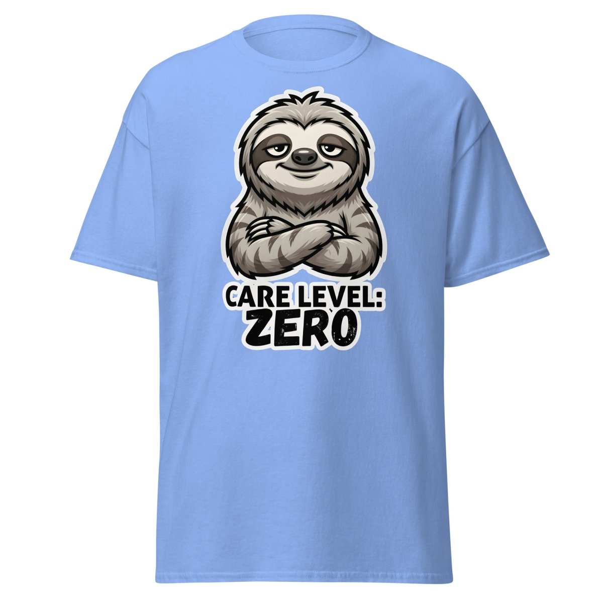 Care Level Zero Sloth – Funny Lazy Cartoon Animal Design - Carolina Blue - TeeRipple