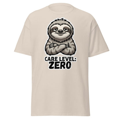Care Level Zero Sloth – Funny Lazy Cartoon Animal Design - Natural - TeeRipple