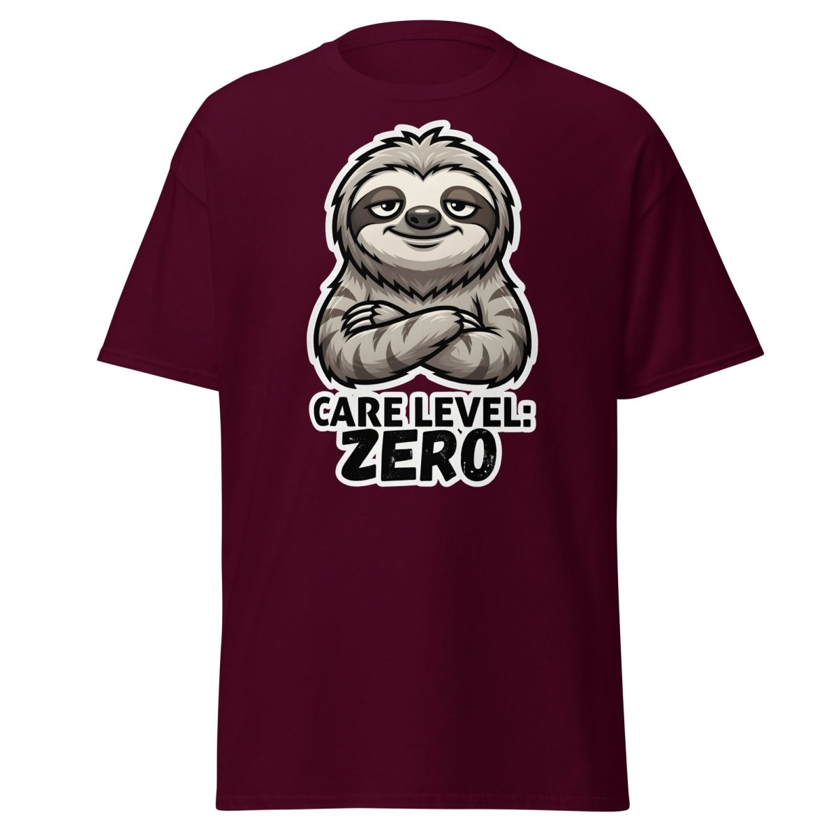 Care Level Zero Sloth – Funny Lazy Cartoon Animal Design - Maroon - TeeRipple