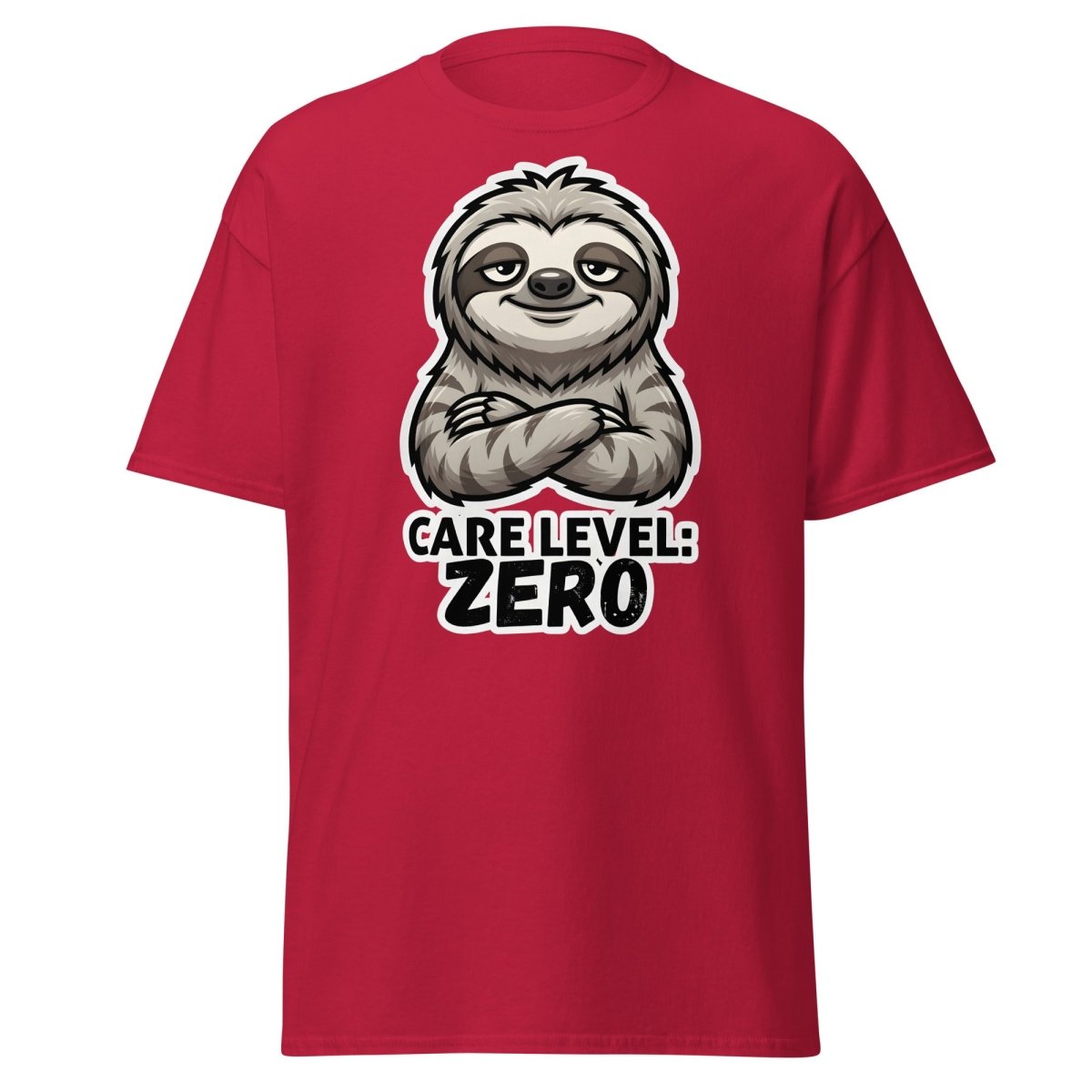 Care Level Zero Sloth – Funny Lazy Cartoon Animal Design - Cardinal - TeeRipple