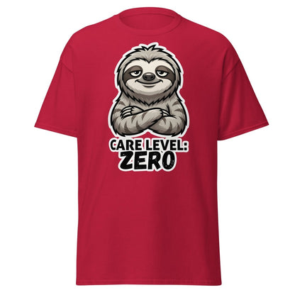 Care Level Zero Sloth – Funny Lazy Cartoon Animal Design - Cardinal - TeeRipple